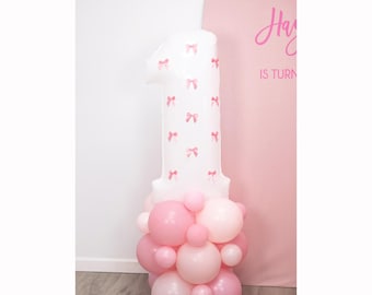 Pink Bow Number Balloon Tower | Giant 40" Inch White Number Balloon Structure | Pink Bow Birthday Party | Coquette Birthday