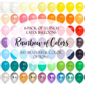 Latex Balloons - 6 Pack of 11 Inch Latex Balloons by Qualatex and others - 130 Color Choices - Order by Color Chart - Custom Balloon Bouquet