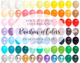 Latex Balloons - 6 Pack of 11 Inch Latex Balloons by Qualatex and others - 108 Color Choices - Order by Color Chart - Balloon Bouquets