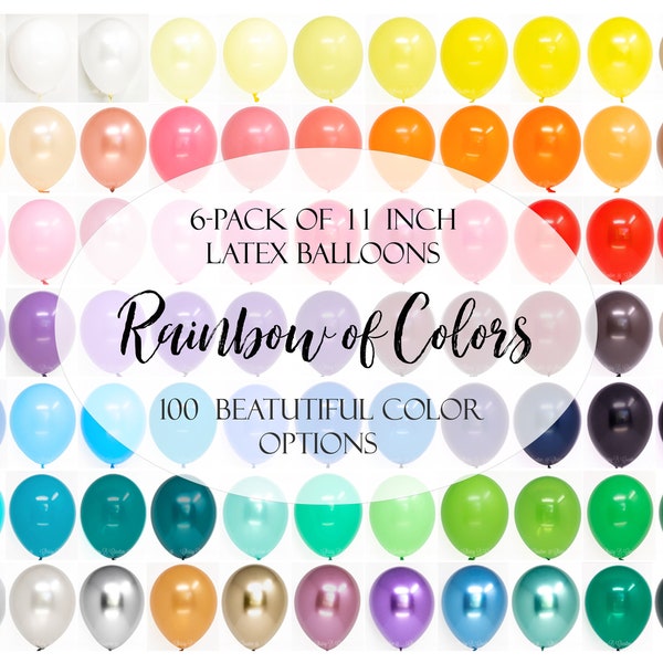 Latex Balloons - 6 Pack of 11 Inch Latex Balloons by Qualatex and others - 130 Color Choices - Order by Color Chart - Custom Balloon Bouquet