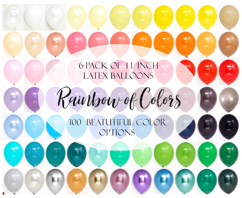 Latex Balloons - 6 Pack of 11 Inch Latex Balloons by Qualatex and others - 130 Color Choices - Order by Color Chart - Custom Balloon Bouquet