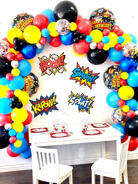 Decoration Anniversaire Super Hero Decoration Ballon Super Héros Bannière  de Fête de Super-héros Superhero Cake Toppers Deco S[1397]