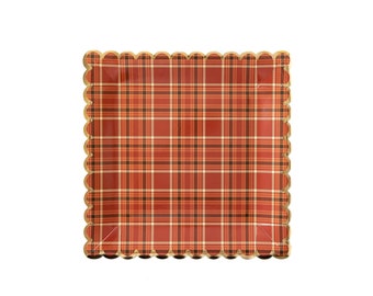 Plaid Thanksgiving Plates | Copper Scalloped Plates with Gold Metallic Trim | Thanksgiving Dinner Plates | Thanksgiving Plates | Set of 8