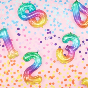 Rainbow Ombre Number Balloons - Jelli Ombre Balloons - Choose Your Number  - Clear Rainbow Number Balloons, 13.5 Inches Air Fill