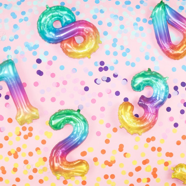 Rainbow Ombre Number Balloons - Jelli Ombre Balloons - Choose Your Number  - Clear Rainbow Number Balloons, 13.5 Inches Air Fill