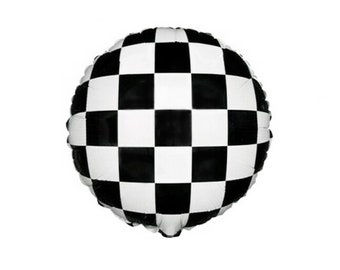 Black and White Checkered Flag Mylar Balloon | Race Car Checkered Balloon | Vintage Car Party | Race Car Birthday Party