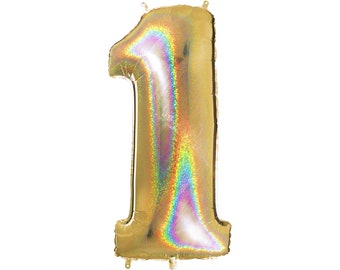 Giant Number Balloons - Gold Holographic Mylar Number Balloons  - 40" Inch Metallic Gold Giant Balloons - Giant Number Balloons, Holographic
