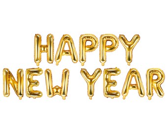 Happy New Year Balloon Backdrop | Gold Happy New Years Letter Balloons | New Years Eve Party  | Pack of 12 Letters