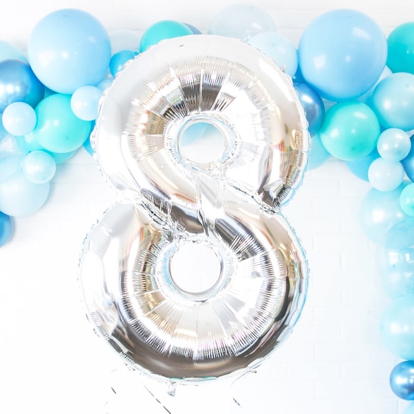 Giant Silver Number Balloons - 40" Inch Silver Mylar Balloons  - Metallic Silver - Birthday Party Balloons, Number Balloons, Giant Numbers