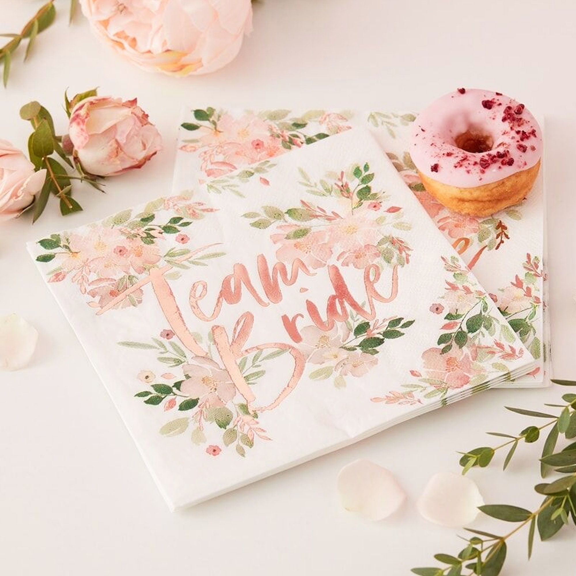 Team Bride Botanical Napkins Botanical Bridal Shower Garden Party Bridal Shower Blush Pink Pack of 16