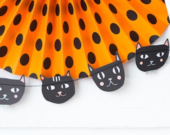 Halloween Black Cat Garland - Halloween Decor Black Cat Halloween Party Garland - 6 Foot Mini Garland