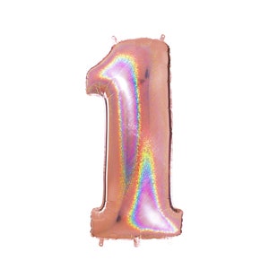 Giant Number Balloons - Rose Gold Holographic Mylar Number Balloons  - 40&quot; Inch Metallic Rose Gold Giant Balloons - Giant Number Balloons
