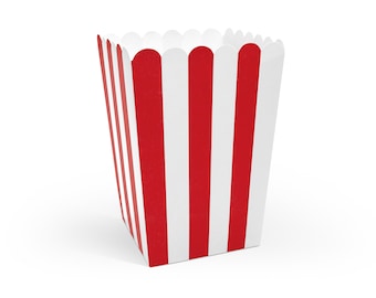 Red Striped Popcorn Boxes | 6count | Pirate Birthday Party | Circus Party Decor | Farm Treat Boxes | Superhero Party Favors | 4th of July