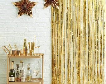 Gold Foil Fringe Curtain Decoration, Photo Booth Backdrop, Birthday Photo Backdrop, New Years Backdrop | Foil Balloon Tail