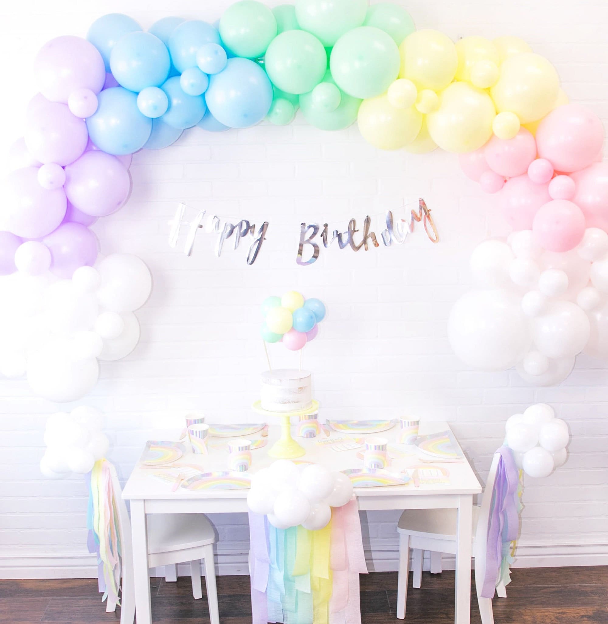  6 Set Pastel Birthday Decorations Rainbow Party Table