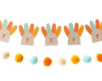 Paper Turkey Pom Pom Banner Set | Thanksgiving Banner | Autumn Table Decor | Friendsgiving Decor | Thanksgiving Kids Table