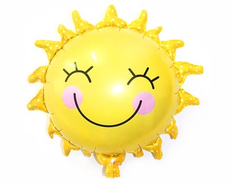 SUNSHINE Balloon - Giant Sun Mylar Balloon - Sunshine Party Decoration - Summer Birthday, Pool Party,  Smiley Face Sun Mylar Balloon 29 Inch