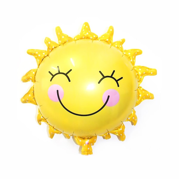 SUNSHINE Balloon - Giant Sun Mylar Balloon - Sunshine Party Decoration - Summer Birthday, Pool Party,  Smiley Face Sun Mylar Balloon 29 Inch