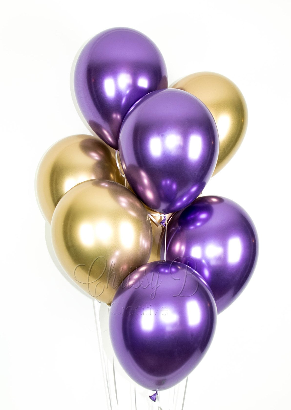 PURPLE and GOLD Balloons - Purple and Gold Chrome Balloon Bouquet - New  from Qualatex - 8 Metallic Latex Balloons - Graduation Balloons