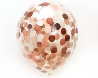 Rose Gold Confetti Balloon - Choose 11, 16, or 36 inch - Rose Gold Copper Peach 1" Circles of Tissue Confetti - Pre-Filled Balloon