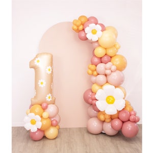 Boho Daisy Flower Balloon Garland Kit | Dusty Rose and Retro Yellow Balloon Arch | Two Groovy Party | Groovy One | Flower Power Birthday