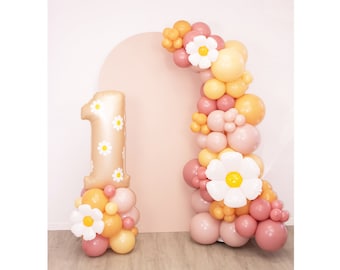 Boho Daisy Flower Balloon Garland Kit | Dusty Rose and Retro Yellow Balloon Arch | Two Groovy Party | Groovy One | Flower Power Birthday