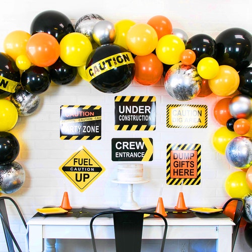 Kit de guirlande de ballons de construction | Arche en montgolfière de construction | Nuances d'orange, de jaune et de noir | Décorations de fête de la construction
