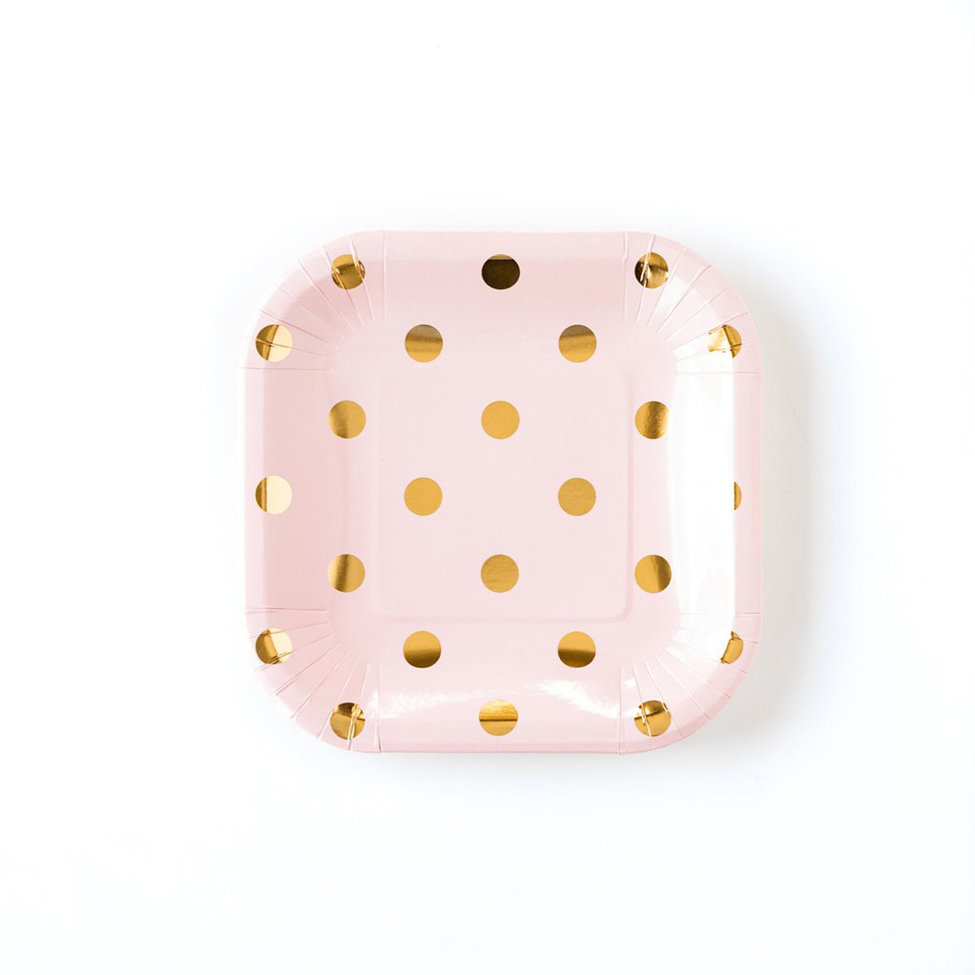 Blush Pink and Gold Polka Dot Paper Plates, Blush Pink Square