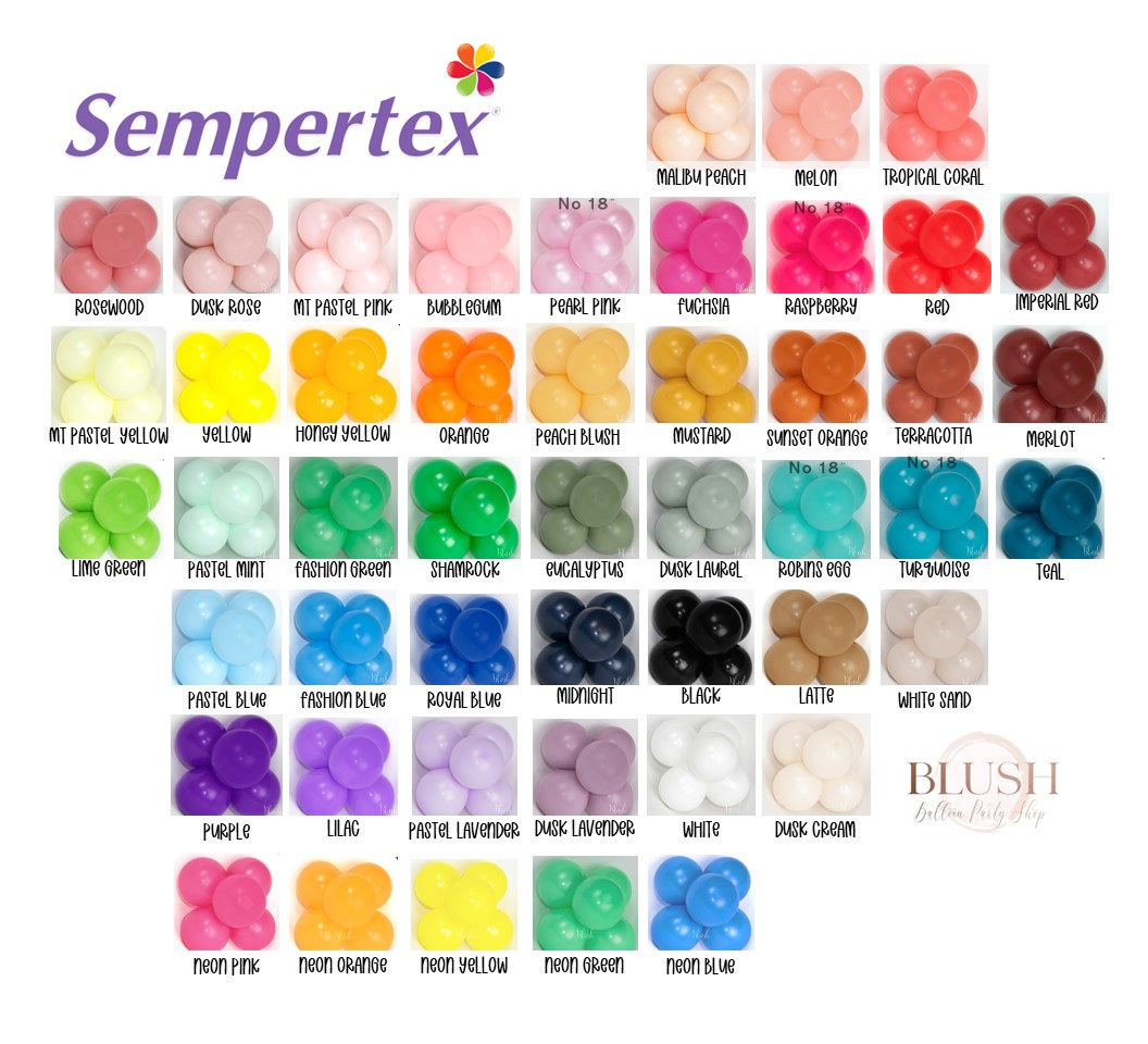 SEMPERTEX Balloons | Premium Latex Balloons | 5", 11", 18", 24" and Balloon Clusters | Sempertex Color Chart | Balloon Garland | Balloons