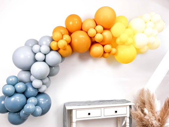 First Trip Around the Sun Balloon Arch Kit | Here Comes the Sun Balloon Garland | Yellow and Blue Balloon Arch | 1st Birthday Balloons