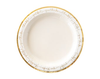 Thanksgiving Charger Plates | Charger Paper Plates with Script Thankful Gold Wording | Thanksgiving Dinner Plates | Table Decor | Set of 8
