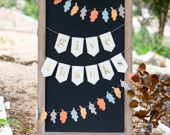 Give Thanks and Leaf Banner Set | Thanksgiving Banner | Autumn Table Decor | Friendsgiving Decor | Thanksgiving Kids Table
