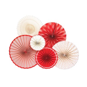 Red and Cream Party Fans | Christmas Paper Fans | Christmas Party Backdrop | Holiday Party Decor | Christmas Party Decorations | Pack of 6