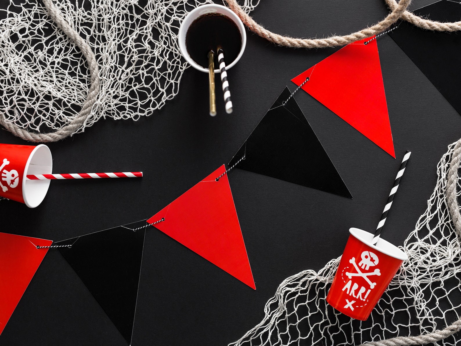 Pirate Party Black and Red Pennant Flag Banner Pirate Party Etsy