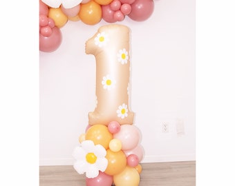 Daisy Number Balloon Tower | Giant 40" Inch Number Balloon Structure | Daisy Flower Party | Two Groovy | Groovy One | Flower Power