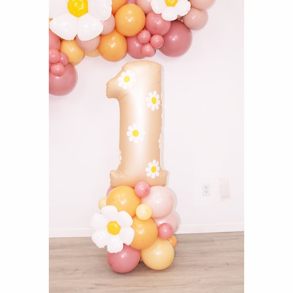 Daisy Number Balloon Tower | Giant 40" Inch Number Balloon Structure | Daisy Flower Party | Two Groovy | Groovy One | Flower Power