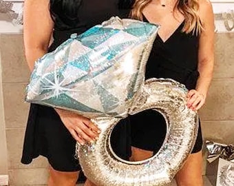 Diamond Engagement Ring Balloon - Giant 37 Inch Mylar Balloon - Diamond Ring Balloon - Bachelorette Party - Bridal Shower - Engagement Party