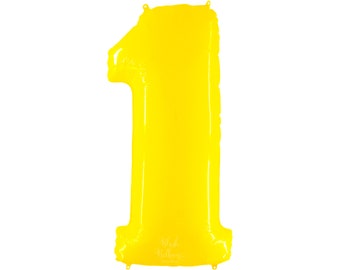 Giant Number Balloons - Bright Yellow Mylar Number Balloons  - 40" Inch Florescent Yellow Giant Balloons - Giant Number Balloons