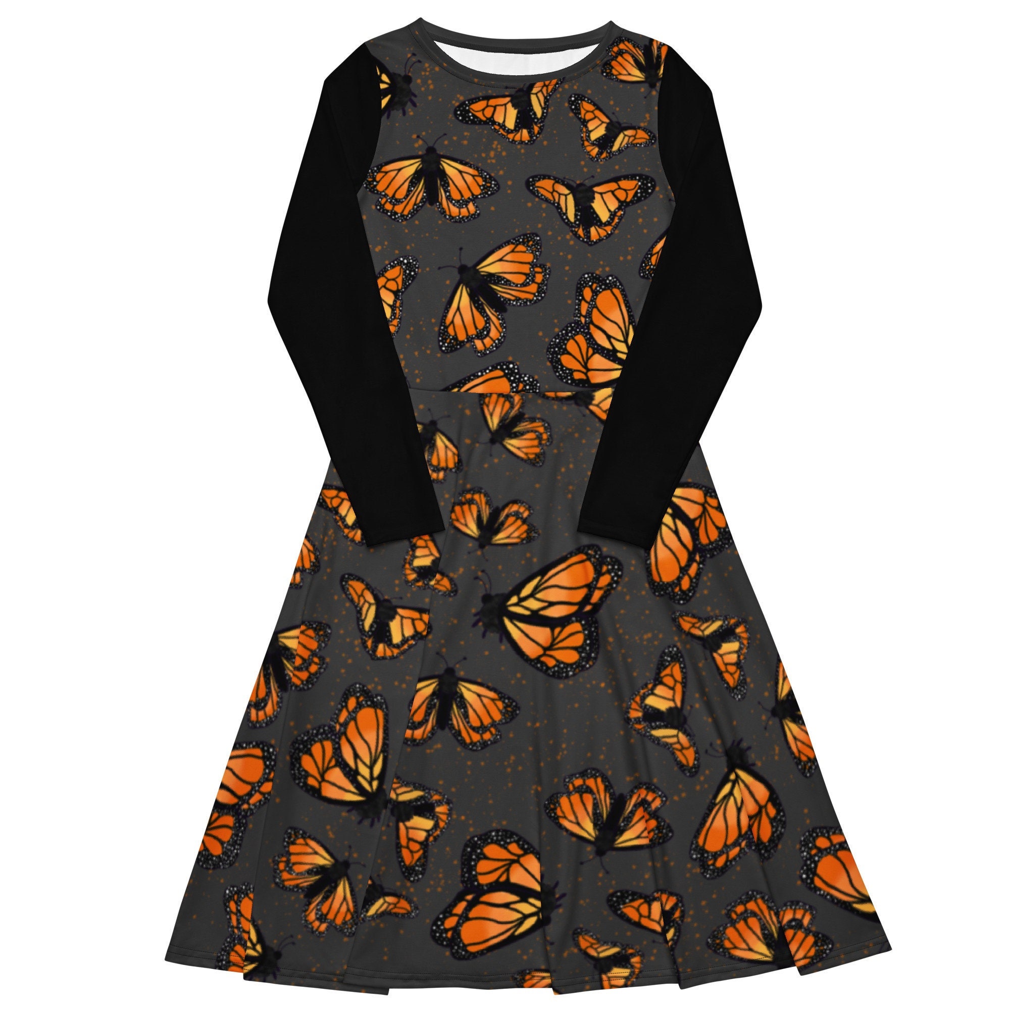 ZLBDYG Women's Floral Printed Elastic Waist A Line Maxi Skirt Women Short Sleeve Top Butterfly Print Dress Suit Dress 