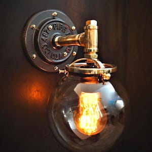 Aplique de pared Edison de latón pulido - Lámpara de pared industrial estilo steampunk - Iluminación industrial Edison - Aplique de pared de latón - Iluminación para sala de estar