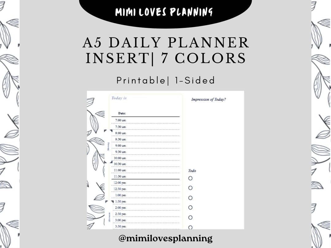 A5 Daily Planner Pages 3 Ring Binder 6 Ring Binder Printable Planner - Etsy