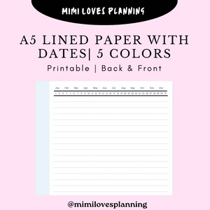 A5 Lined Paper Notebook Paper, 3 Ring Binder, 6 Ring Binder, Printable and Digital