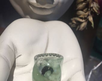 Glow in the Dark Bubble Ring with shells and chain embedded in resin