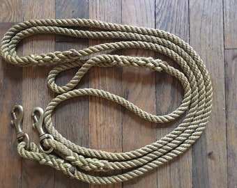 Nautical Dog Leash Natural/ Double Dog Leash/ Sturdy /Handcrafted with Brass Clips