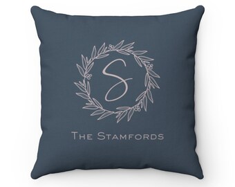 Navy Blue Monogram Last Name Pillow,Throw Accent Pillow, Decorative Pillow,Family name Pillow, family gift, personalized Christmas gift