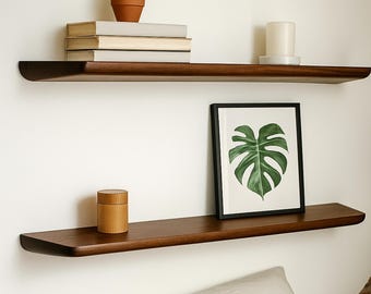 Floating Shelf Solid Wood Walnut for Wall Decor and Small Space Storage Mid Century Floating Shelf Gift for Homeowner Walnut Shelf