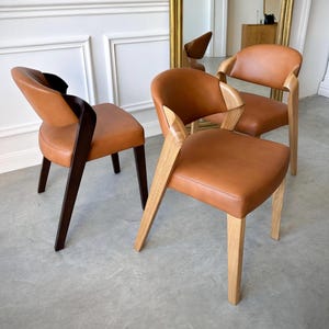 Leather Dining Chairs Oak and Walnut Chairs for Kitchen Dining Room Gift for New Home Modern Dining Chairs Leather Seating Furniture
