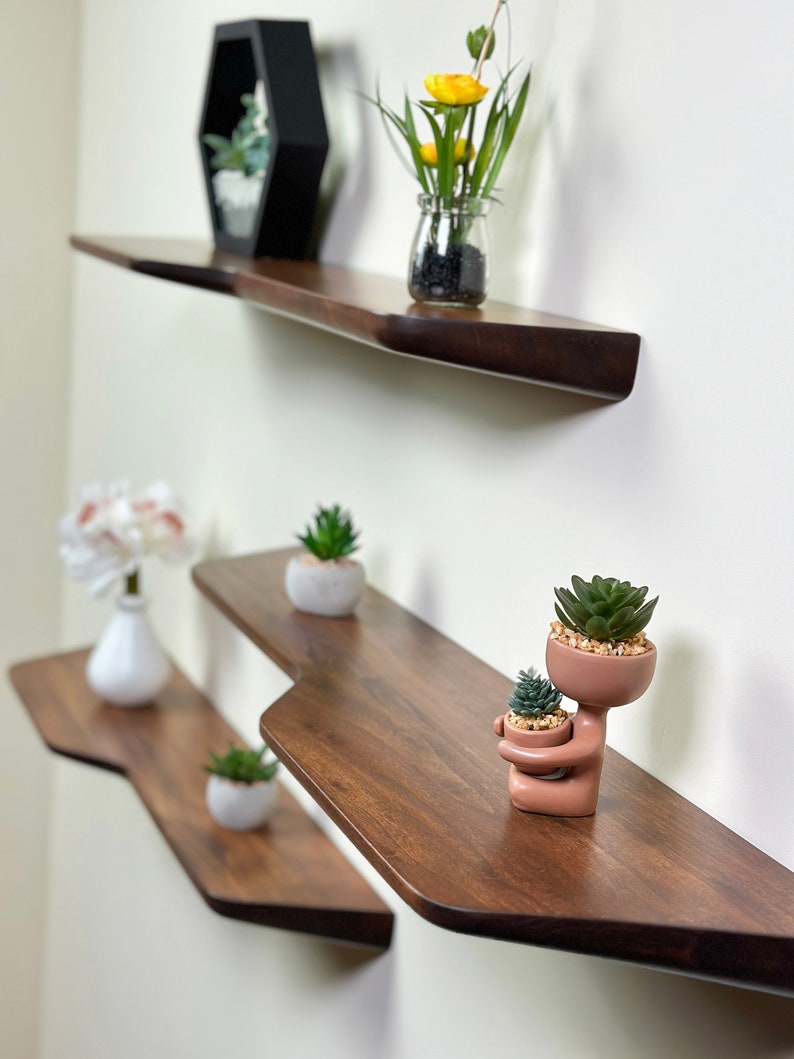 Wooden Floating Shelf with uneven rounded edges, Unique Shelves for Wall mounted, Mid Century Modern Shelves image 4