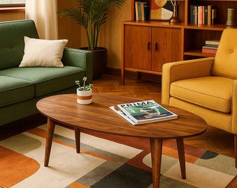 Wooden Tables Mid Century Modern Coffee Tables Oval Gift for New House Oval Walnut Coffee Table Home Decor Living Room Decor Wood Furniture