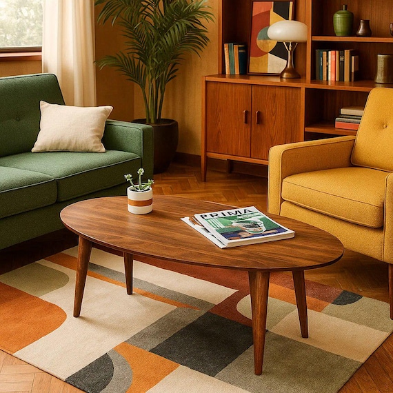 Wooden Tables Mid Century Modern Coffee Tables Oval Gift for New House Oval Walnut Coffee Table Home Decor Living Room Decor Wood Furniture